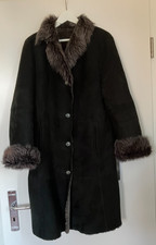 Lammfell Mantel Damen schwarz mit Kunstpelzkragen Größe 38-40