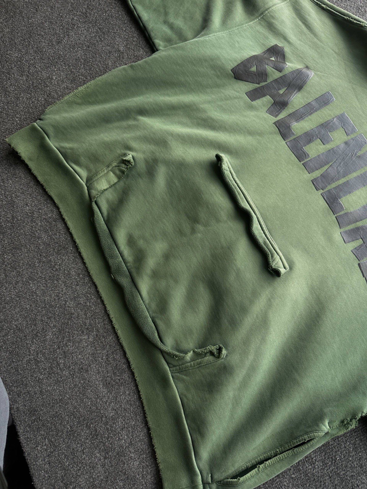 RARE COLOR 🚨 BALENCIAGA TAPE GREEN HOODIE BLACK BIG LOGO DISTRESSED Y2K image 10