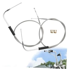 Stainless Steel Braided Extended Throttle and Idle Cable Kit for 43.3" Chrome