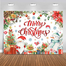 7x5ft Merry Christmas Backdrop Banner Red Santa Xmas Tree Photography Background