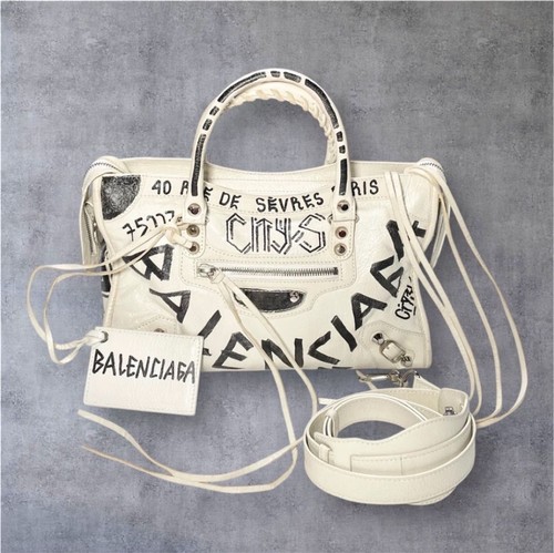 BALENCIAGA Graffiti City Shoulder Bag Handbag 2WAY Leather Off-White