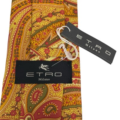 Cravate ETRO Milano En Soie Sauvage Orange/jaune - Largeur 9.5 Cm - Occasion Très Bon état
