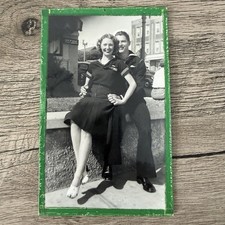 1940s WWII Army Couple Man Woman Girls Sailor Uniforms Military Snapshot Photo