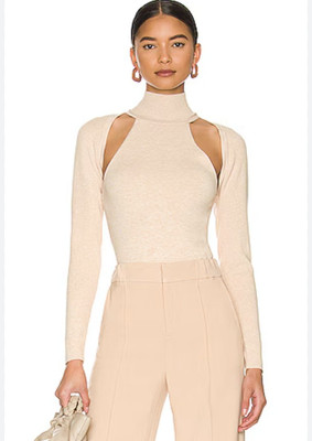 Alice + Olivia Jeremy Tank With Shrug Beige Rollkragen Strick Ripp Top Set