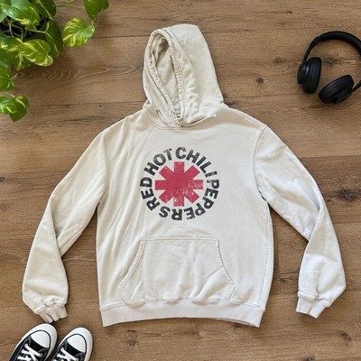 Red Hot Chili Peppers Hoodie XL Beige Graphic Band Sweatshirt Fleece Lined