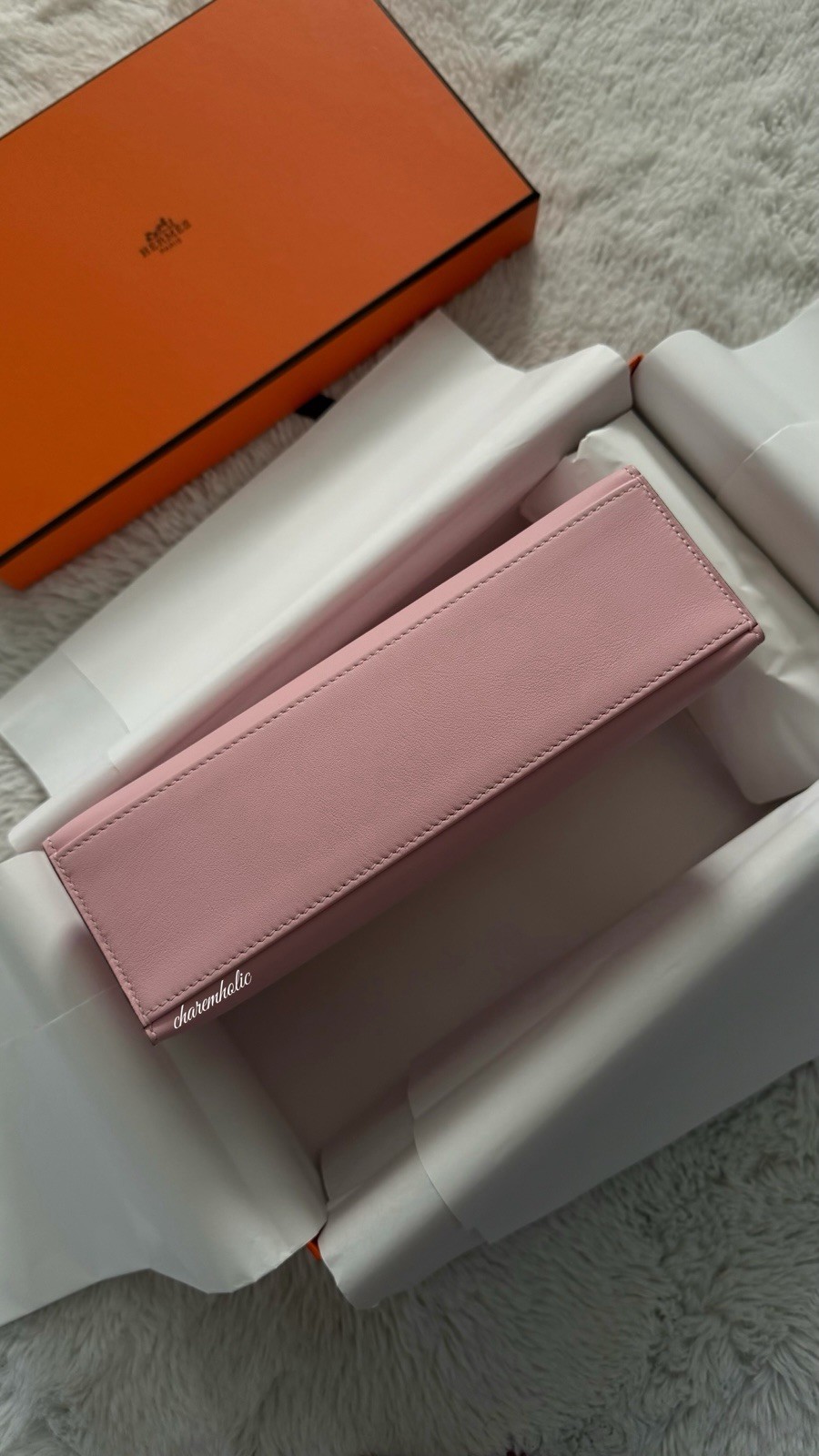 New🩷 Hermes Kelly Pochette Clutch Rose Sakura Swift Leather Bag G Stamp PHW image 6