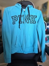 PINK Victoria's Secret Blue Full Zip Hoodie Women's Size S Logo