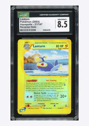 Pokemon CGC 8.5 Lanturn Reverse Holo 2003 21/147 Aquapolis English