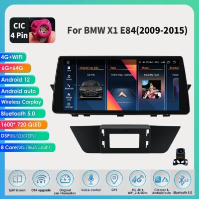 6+64G For BMW X1 2010-2016 CIC Carplay Android 12 Car GPS BT Radio Stereo Camera