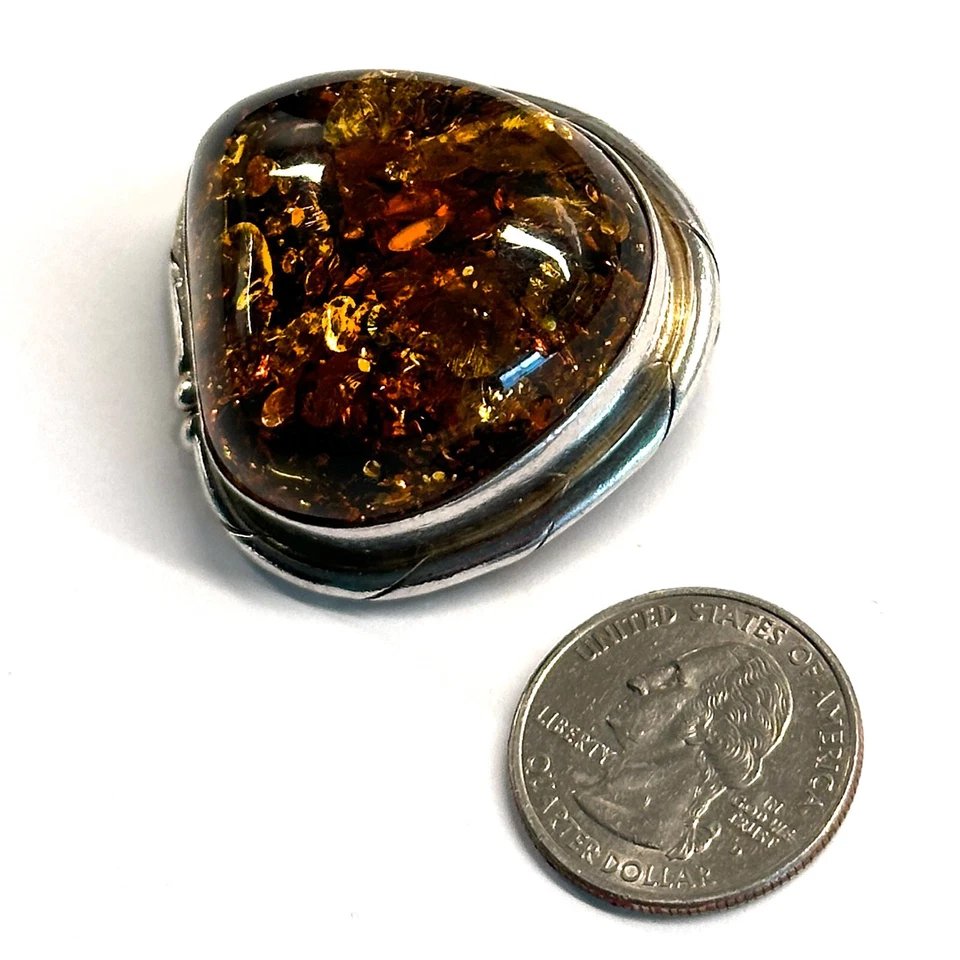 Broche de diseñador grande de plata esterlina 925 maciza ámbar báltico con forma libre Foto 2 de 4