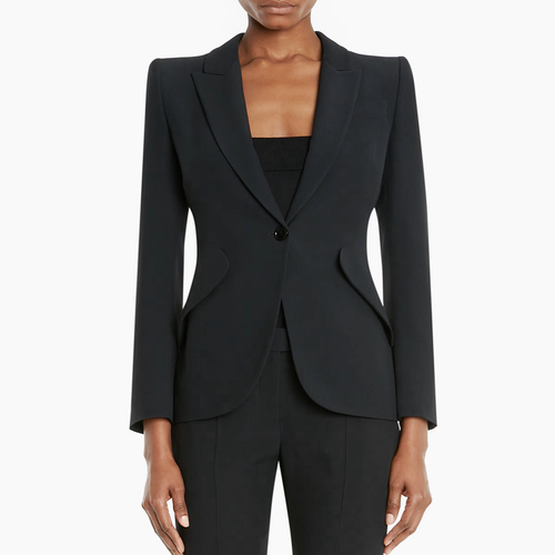 ALEXANDER MCQUEEN Current 585442QEAAA1000 Peak Shoulder Leaf Crepe Jacket 42-6-M - Picture 2 of 7