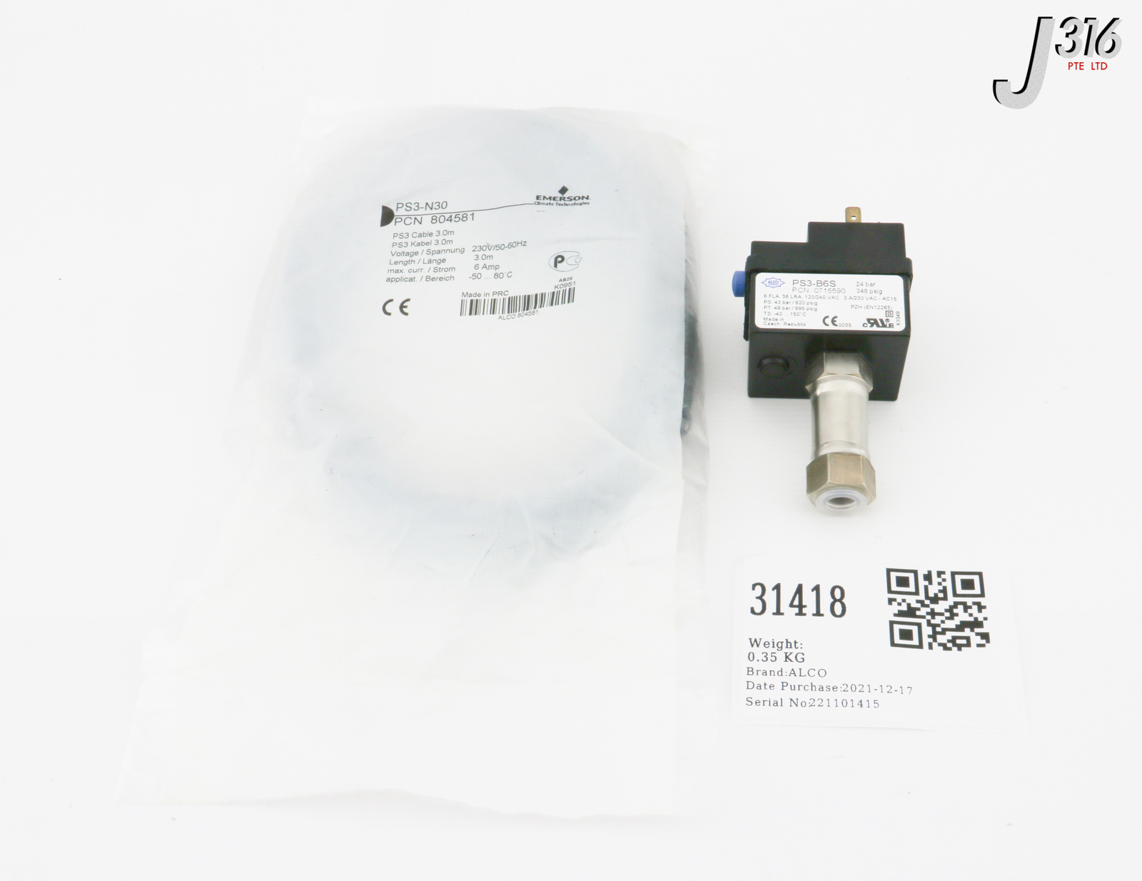 31418 ALCO PRESSURE SWITCH W/ PS3N30 CONNECTION CABLE WITH PLUG (NEW