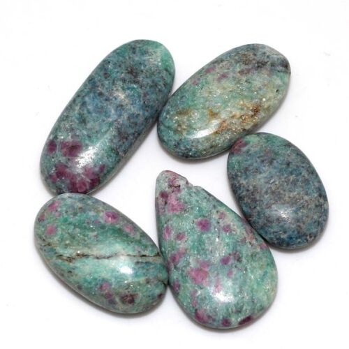 5Pcs Drilled Cabochon Beads Ruby Fuchsite Gemstones 1-2" For Jewelry AU v796 - Picture 1 of 3