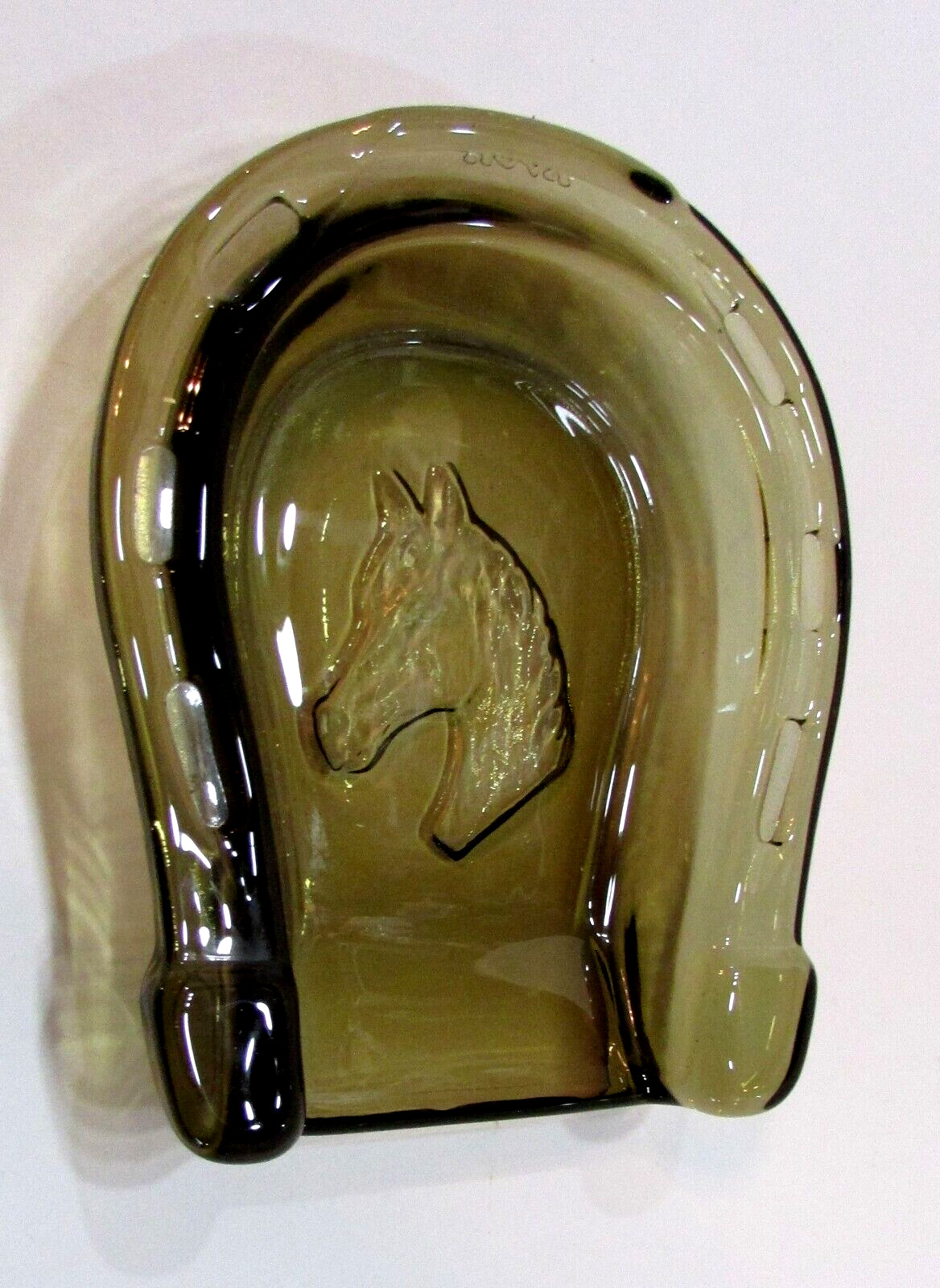 Vintage 1980's Avon Horse Lucky Horseshoe Amber Brown Glass Soap Dish