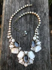 Vintage Hattie Carnegie/Alice Caviness? Givre milk glass Cab rhinestone necklace