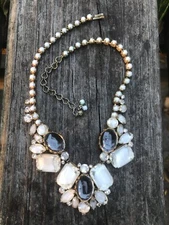 Vintage Hattie Carnegie/Alice Caviness? Givre milk glass Cab rhinestone necklace