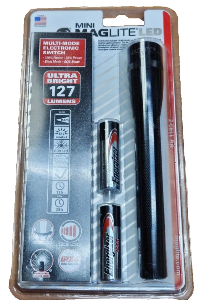 Linterna Maglite Mini LED 2 Celdas AA con Funda Negra SP2201HL LED 127 Lúmenes Foto 2 de 4