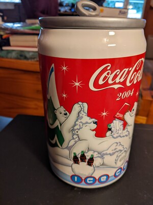2004 - Coca-Cola - Polar Bear & Cubs - Ceramic Can Cookie Jar - Pre-owned