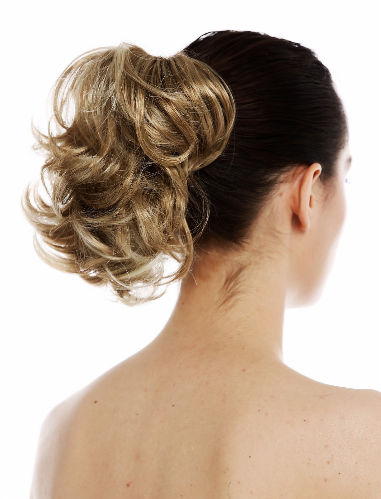 Hair Piece Ponytail Short Curly Dark Blonde Light Blonde Highlights