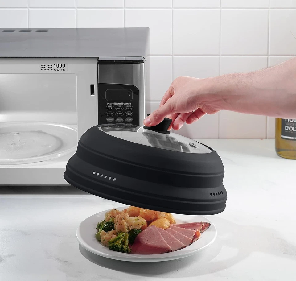 Microwave Splatter Cover Collapsible Plate Lid with Easy Grip Handle 12” - Image 4 of 4