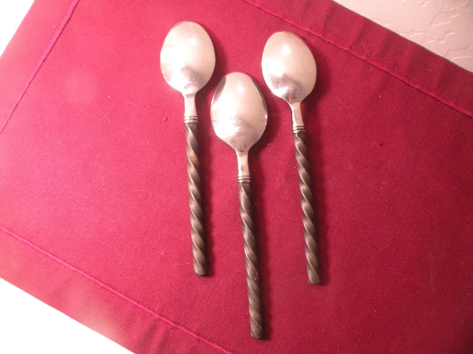 3 Teaspoons Hampton Silversmiths BRADE Stainless Black Twisted Handle 7 1/8" - Image 4 of 4