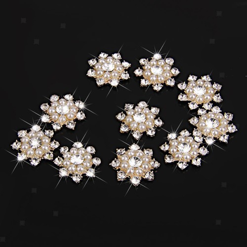 10x Diamante Rhinestone Crystal Pearl Buttons Flatback Embellishment Craft H - Picture 3 of 12
