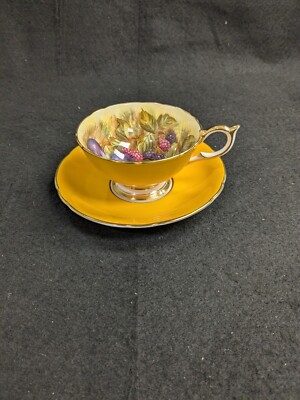 Vintage Aynsley Yellow Orchard Fruit Tea Cup And Saucer Signed D. Jones