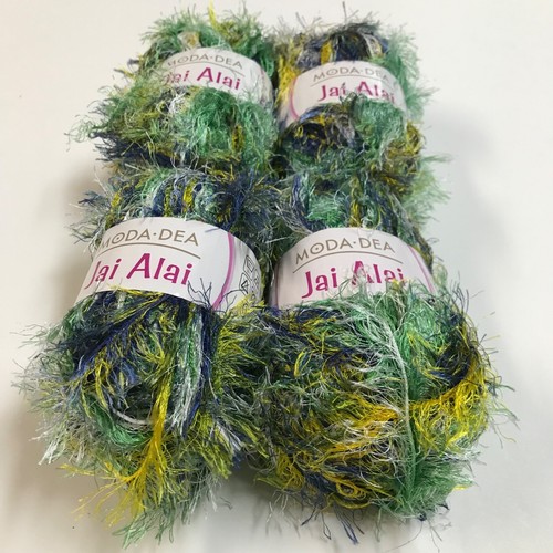 MODA DEA Jai Alai Lot of 4 Skeins Fern Green Blue Eyelash Novelty Yarn Crafts - Picture 4 of 7