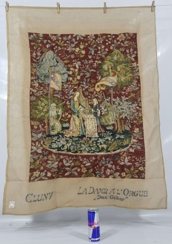 Vintage French Needle Point Medieval Scene Wall Hanging Tapestry 117x88cm