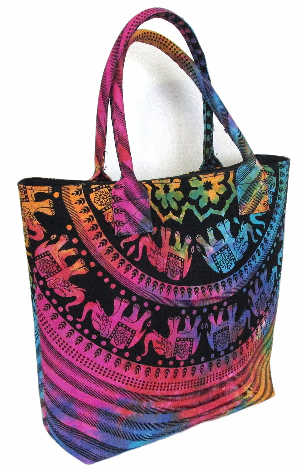 Women's Cotton Tie-Dye Mandala Elephant Shoulder Beach Towel Bag-image