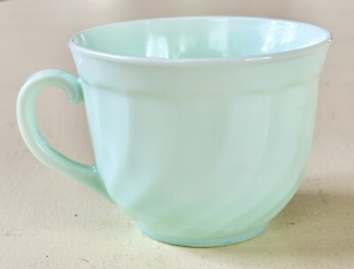 Vintage French Arcopal Tea/Coffee Cup Swirled Jadeite Colored Milk Glass-France