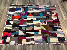 Vintage Crazy Patchwork Quilt Double Sided 78 x 65 Early 70  s Nice