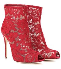 Dolce & Gabbana Ankle Boots aus Spitze in Rot...