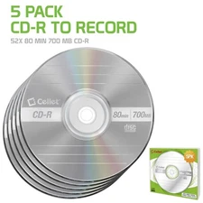 Cellet CD-R 5-Pack – 700MB 80-Minute Blank Discs, 52X Speed for Data, & Music