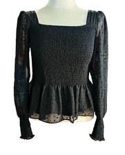 Nine West Black Long Sleeve Blouse W Polka Dot And Sheer Sleeves Nwt Sz M