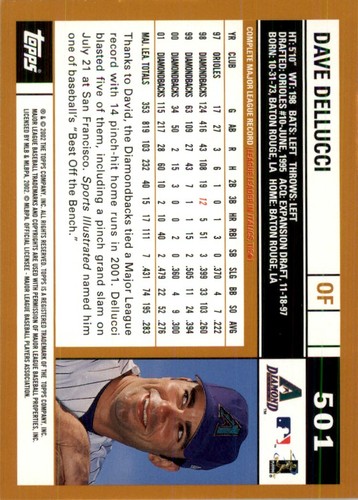 2002 Topps MLB David Dellucci #501 - Picture 2 of 2