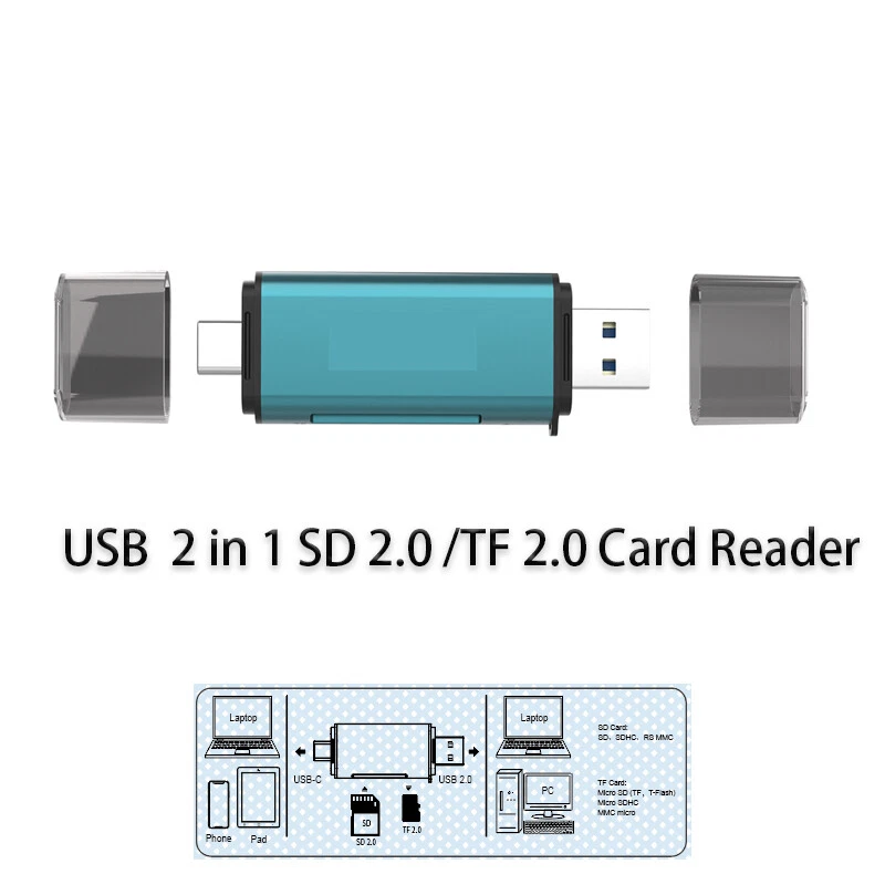 Splitter Adapter Extension Cable USB Hub USB 2in1 SD/TF Card Reader dock station