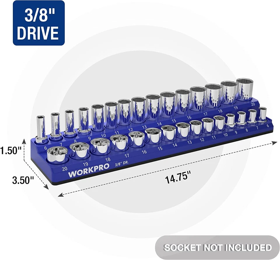 WORKPRO 3/8-Inch SAE/ Metric Magnetic Socket Organizer Socket not Included NEW - Image 4 of 4