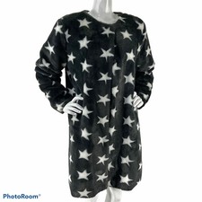 Fever Coat Womens Size Large Long Faux Fur Star Print Soft One Snap Nwt Msrp $98