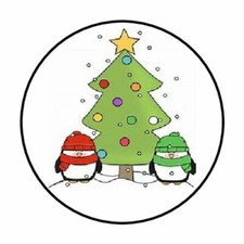 48 TREE PENGUINS ENVELOPE SEALS LABELS STICKERS 1.2" ROUND