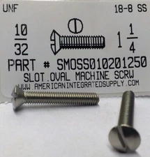 #10-32x1-1/4 Oval Head Slotted Machine Screws Stainless Steel (10)
