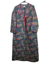 VTG Bright Floral Boho Housecoat Robe Overall Dinner Lady Cleaner Sz M 14-16