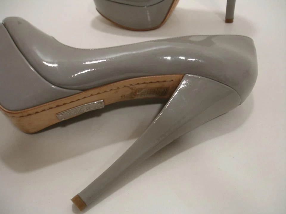 Womens 6 36 Alejandro Ingelmo Platform Pumps Gray Patent Leather High Heel Shoes - Image 3 of 4