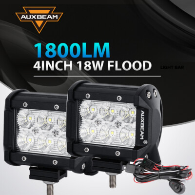 AUXBEAM 4''INCH 18W LED Work Light Bar Flood Pods Offroad Fog Lamp 4WD Pickup ATV