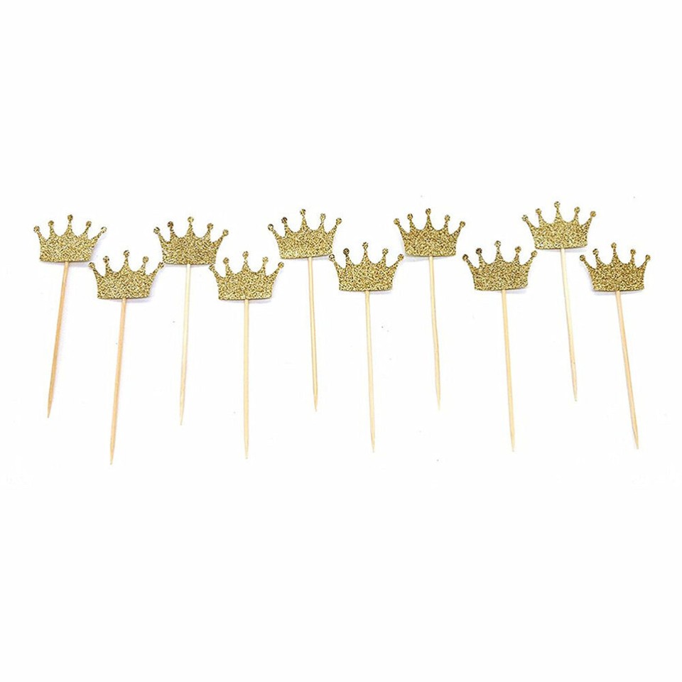 20pcs Gold Glitter Crown Cake Topper Cupcake Topper Pick Party Favor