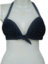UNIQUE VINTAGE MONROE POLKA DOT HALTER BIKINI SWIM TOP BLACK Size XL 5723