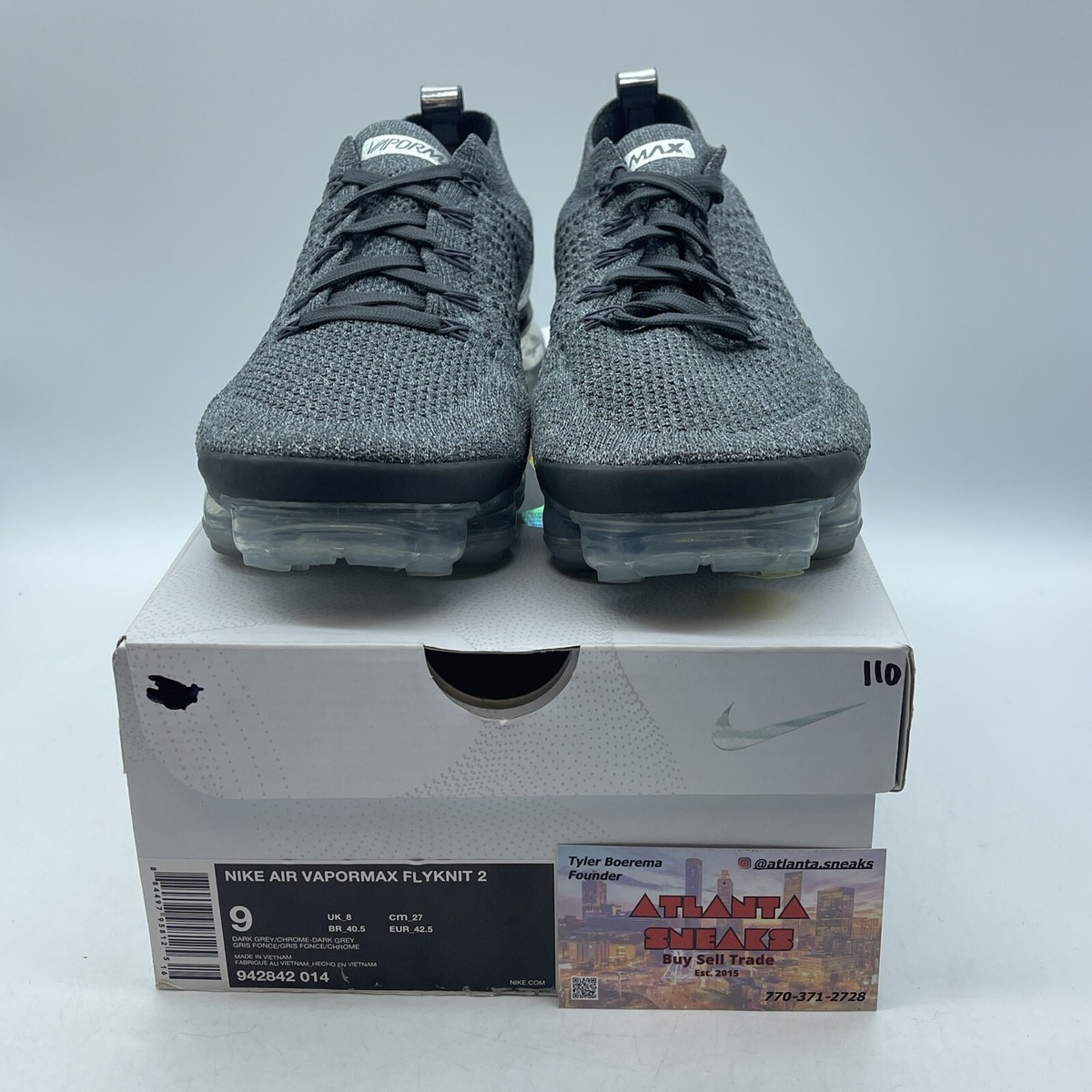 Size 9 - Nike Air VaporMax Flyknit 2 Chrome Grey Black Suede