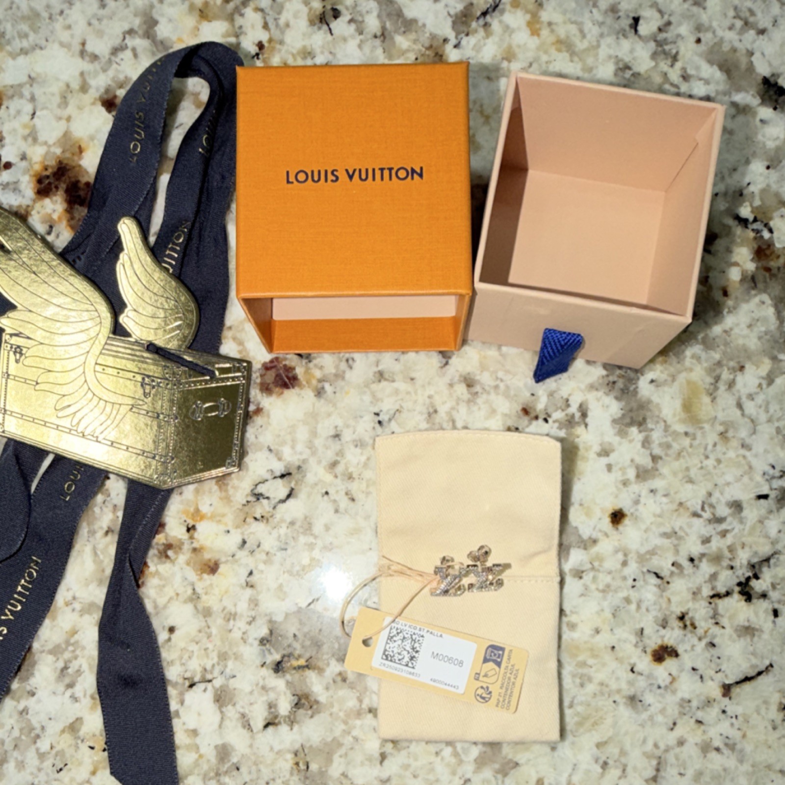 Louis Vuitton LV Logo Stud Earrings Silver Metal Butterfly Back M00608