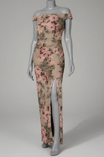 Adrianna Papell Women's Gray Jacquard Metallic Floral Print Gown Dress Size 18