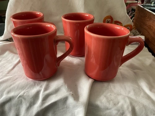 4 Vintage Homer Laughlin HLC DENVER Heavy Restaurant Ware Coffee Mugs, Persimmon